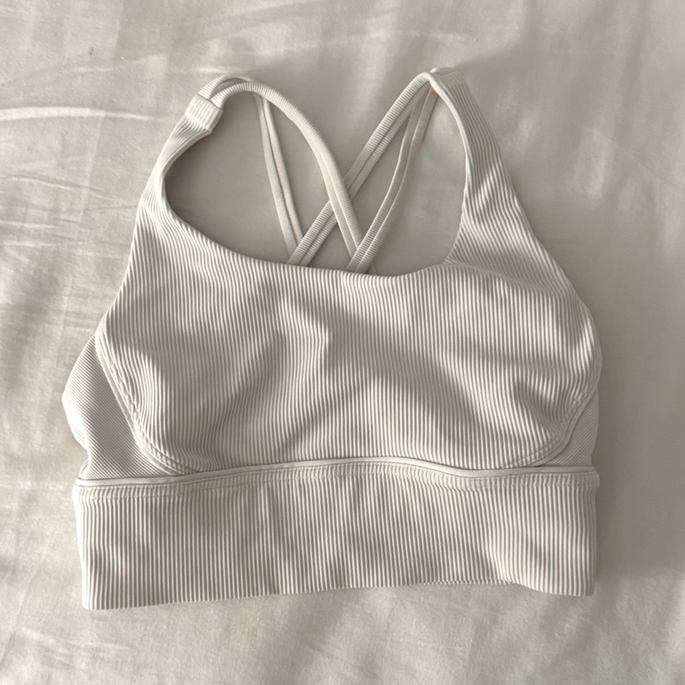 Lululemon Longline White Ribbed Sports Bra